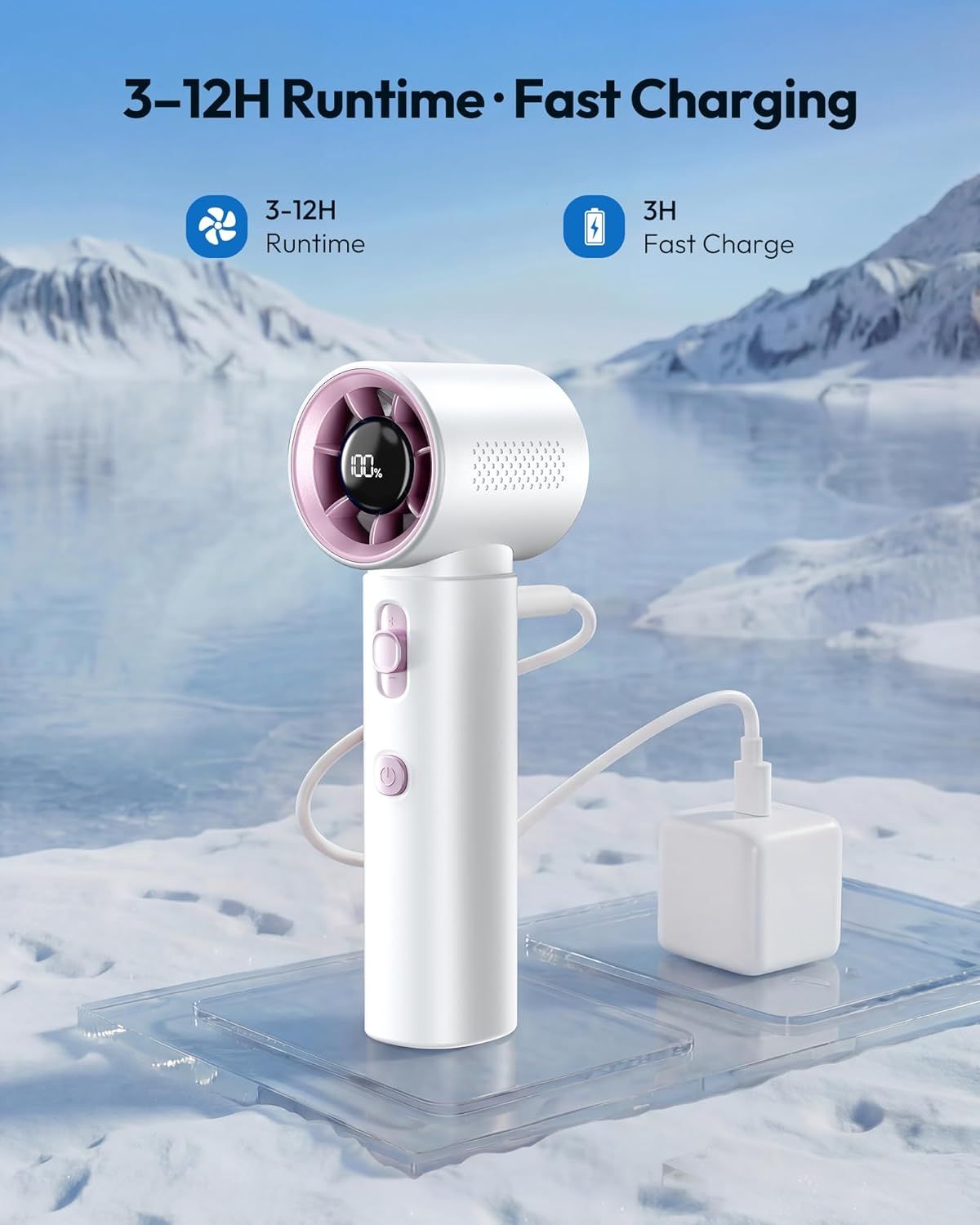 Portable Handheld Turbo Fan, 100 Gear High Speed, Up to 12H Rechargeable Personal Fan with Digital Display, Detachable Base & Lanyard, Small Travel Essentials Cooling Gifts for Women Men