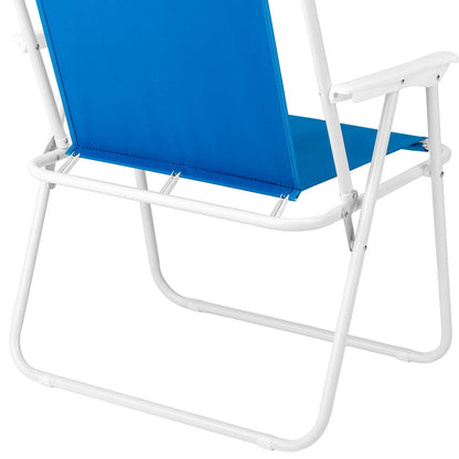 1 Pack Heavy Duty Steel Beach Chair with Umbrella, XL Size 15" Seat Height Royal Blue, Oxford Cloth with Support Bar, Single Position Adjustable, 120kg Load
