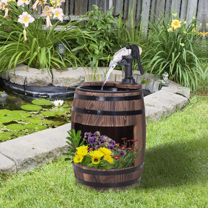 2-Tier Wooden Water Pump Fountain with Flower Box Base Durable Design for Garden Decor
