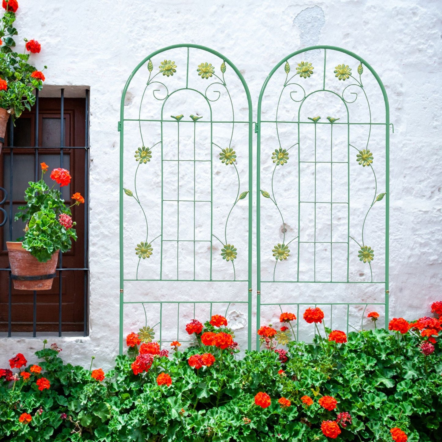2 Pack 71" x 19.7" Metal Garden Trellis Rustproof Trellis for Climbing Plants Outdoor Flower Support Wrought Iron Ivy Vine Cucumbers Decorative(Green)