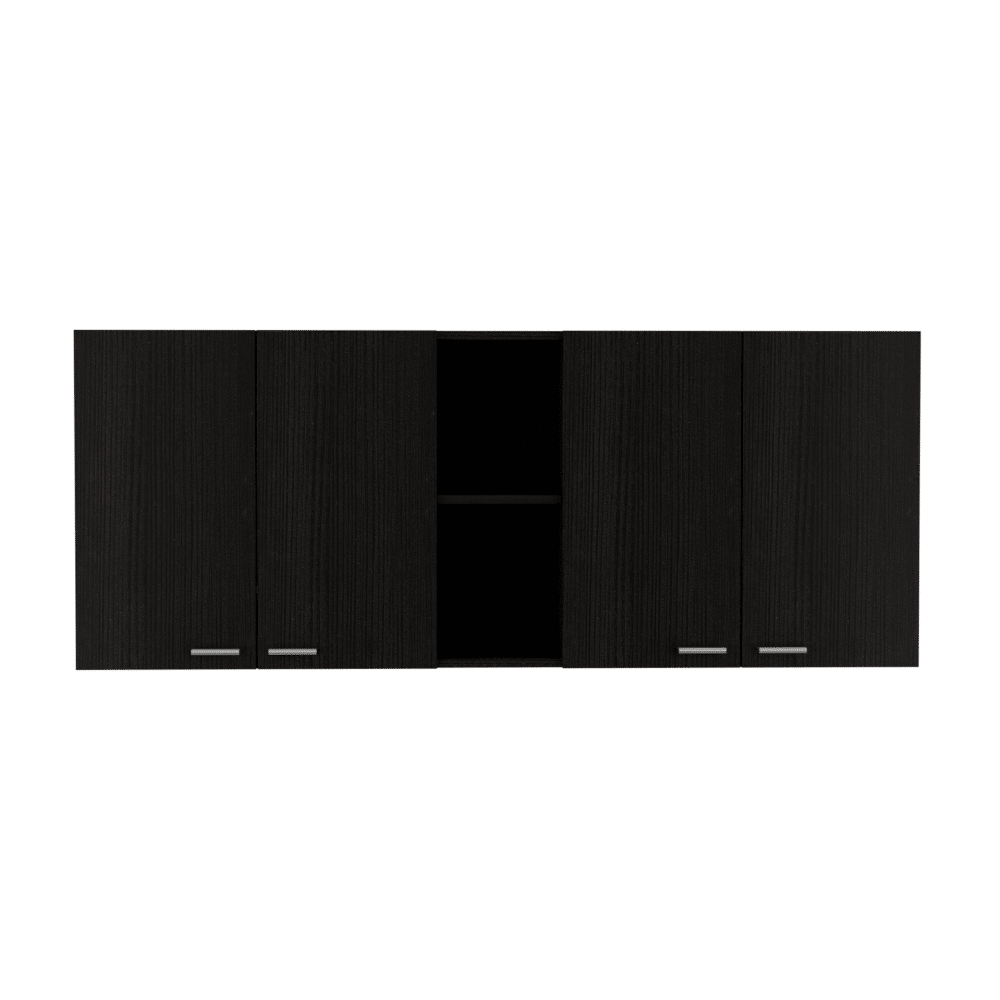 DEPOT E-SHOP Olimpo 150 Wall Double Door Cabinet,Two External Shelves, Two Interior Shelves, Black