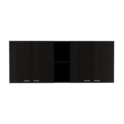 DEPOT E-SHOP Olimpo 150 Wall Double Door Cabinet,Two External Shelves, Two Interior Shelves, Black