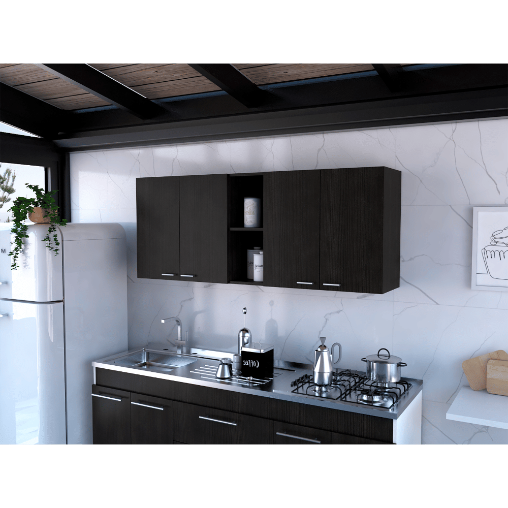 DEPOT E-SHOP Olimpo 150 Wall Double Door Cabinet,Two External Shelves, Two Interior Shelves, Black