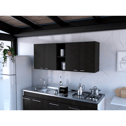 DEPOT E-SHOP Olimpo 150 Wall Double Door Cabinet,Two External Shelves, Two Interior Shelves, Black