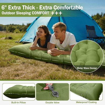 Camping Sleeping Pad, Ultralight Camping Mat with Pillow Built-in Foot Pump, 4" Thick Inflatable Sleeping Mat Compact for Backpacking, Hiking, Car Traveling, Camp Tent