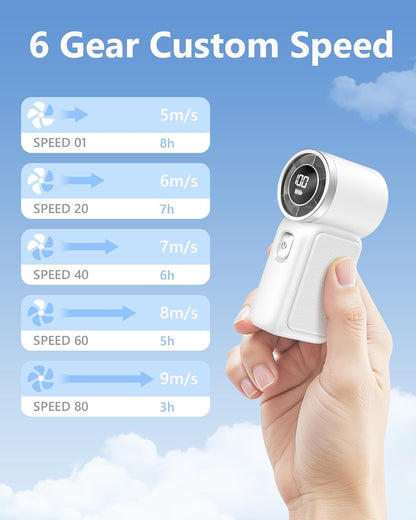 Portable Handheld Mini Fan, 6 Gear Wind, Hand Small Travel Personal Held Fans, Rechargeable Turbo Fan, Gifts for Women Men, for Camping Vacation Outdoor