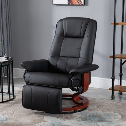 Living Room Relaxation: Black Faux Leather Swivel Recliner with Adjustable Footrest