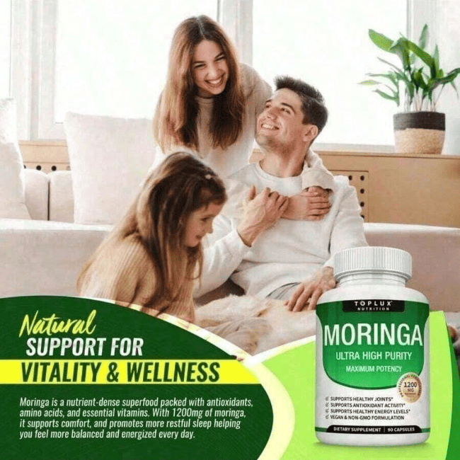 Moringa Capsules 1200mg - Pure Moringa Powder For Immune, Gut Health 90 Capsules