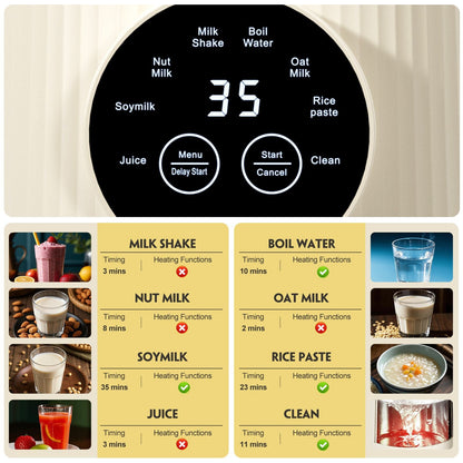 8 in 1 Automatic Nut Milk Maker Machine,35oz Multi-Functional Soy Milk Maker with 10 Blades, Plant-Based, Oat, Almond, Dairy Free Beverages with 12h Timer, Heating, Auto-clean, Keep Warm 2h