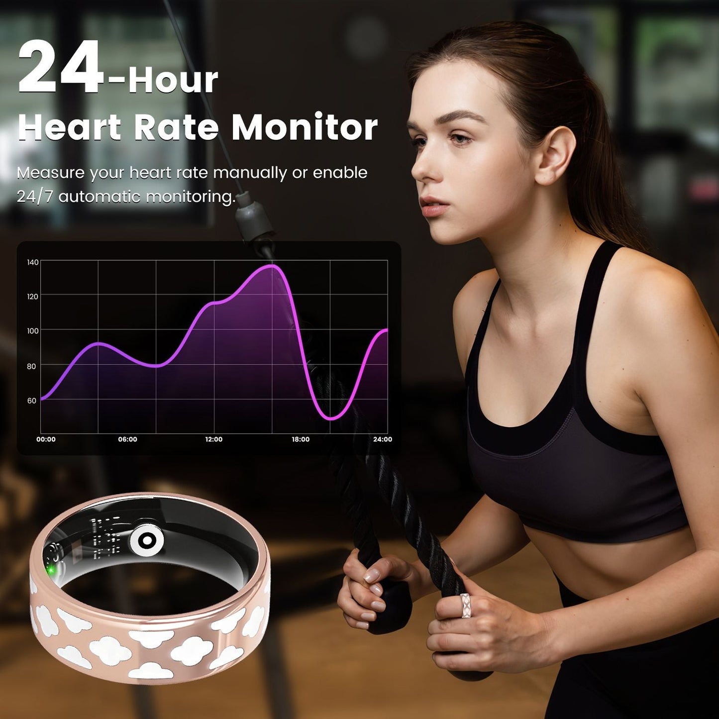 Size7/8/9/10 Options -- 1Pc Smart Ring Health Tracker Fitness/Sleep/Stress/HRV Tracker with Charging Case Magnetic Charging Cable for Women & Men Compatible with iOS & Android 7-Day Battery Life