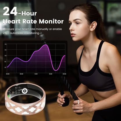 Size7/8/9/10 Options -- 1Pc Smart Ring Health Tracker Fitness/Sleep/Stress/HRV Tracker with Charging Case Magnetic Charging Cable for Women & Men Compatible with iOS & Android 7-Day Battery Life