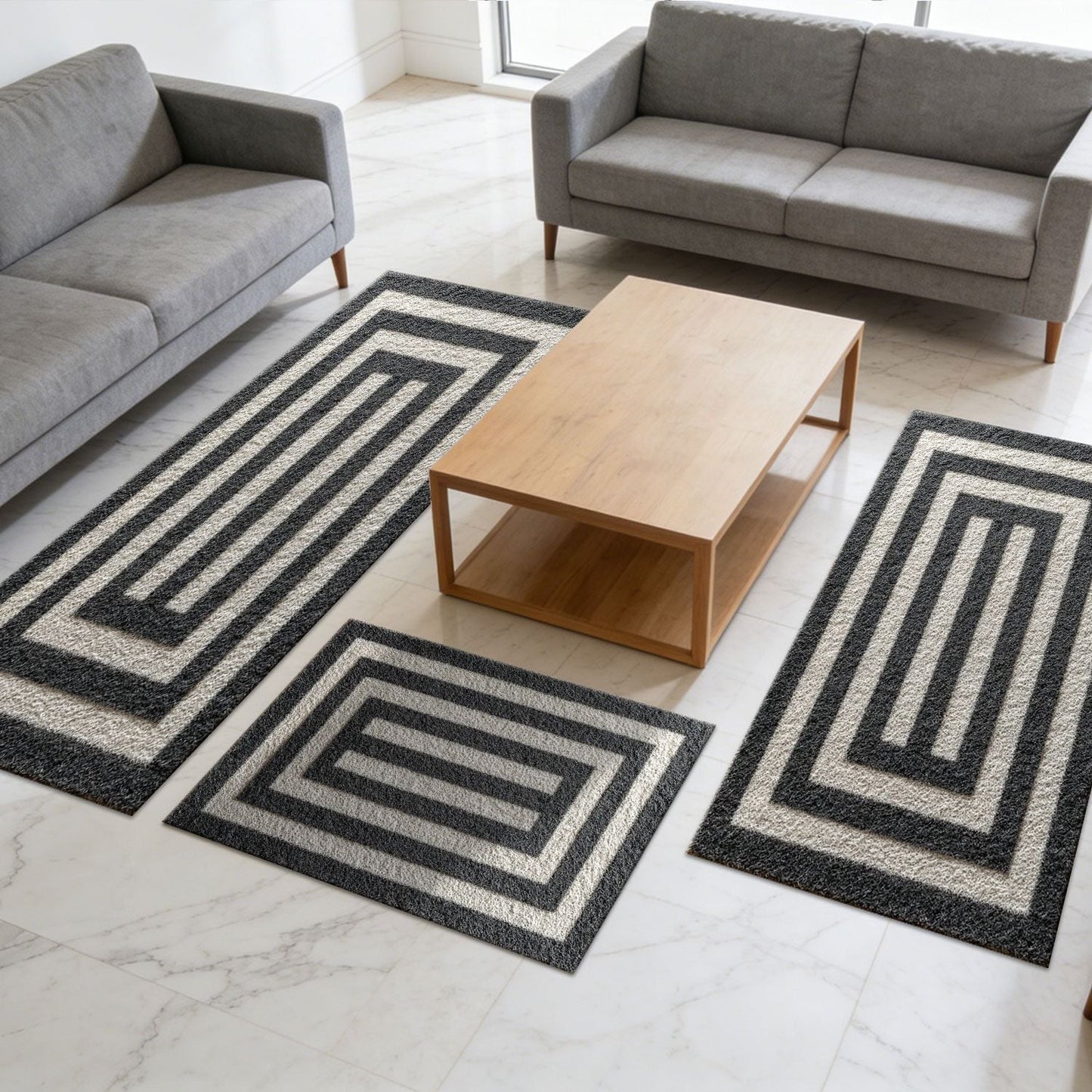 Three-piece kitchen rug set, non-slip and washable, abstract pattern kitchen hallway rug, soft and comfortable, suitable for sinks, floors, entrances, hallways and bathrooms.