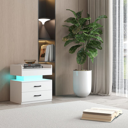 2 Set Nightstand with Adjustable LED Strip Light, 2-drawers, Large Storage Space, Suitable for Bedside Table, Coffee Table, Sofa Side Table or End Table for Study Desk