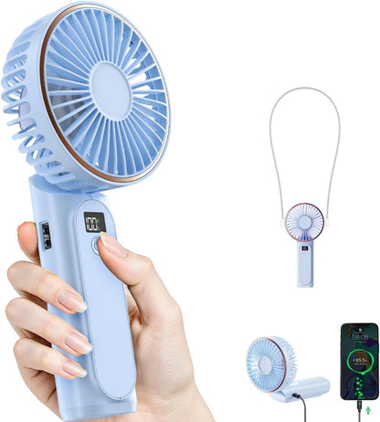 Portable Handheld Fan, Portable Fan Rechargeable, 4000mAh, 180° Adjustable, 6 Speed Wind, Display Electricity in Real Time, USB Rechargeable Foldable F an, Quiet Personal Fan as Power Bank