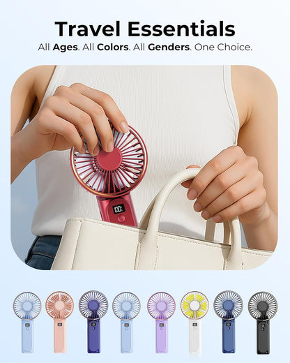 Portable Handheld Fan, Portable Fan Rechargeable, 4000mAh, 180° Adjustable, 6 Speed Wind, Display Electricity in Real Time, USB Rechargeable Foldable F an, Quiet Personal Fan as Power Bank