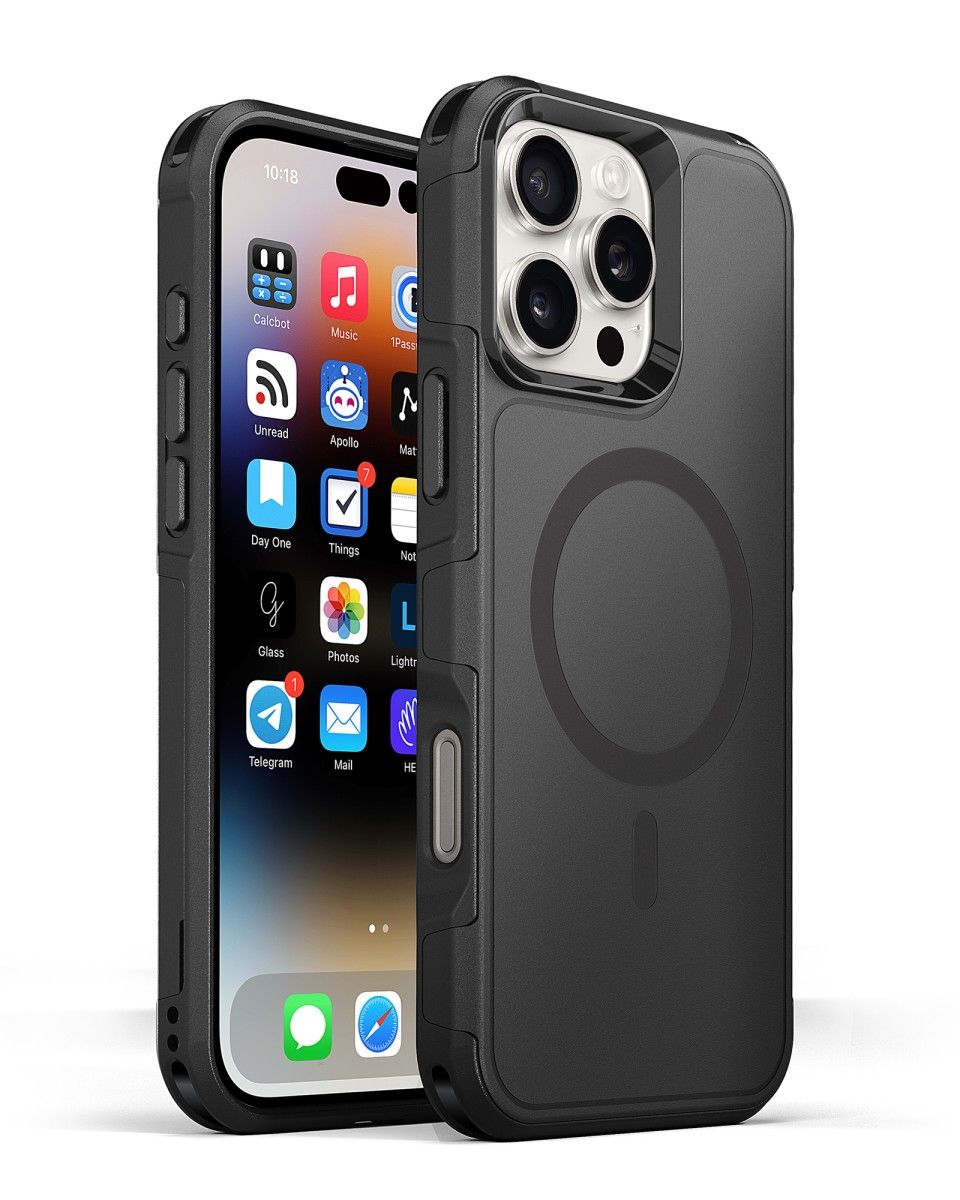 Dual Layer MagSafe Compatible Rugged Armor Protective Black Case made for iPhone 16 Pro
