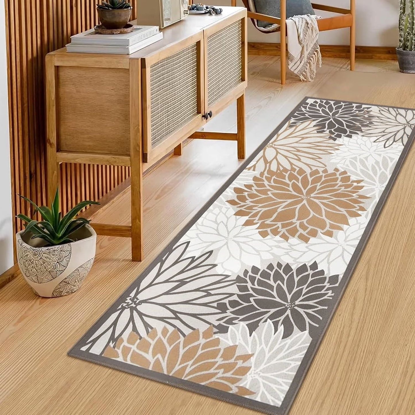 Runner Rugs for Hallway, 2'x6' Laundry Room Rug Mat, Washable Non Slip Kitchen Rugs and Runners, Bathroom Floor Carpet, Beige