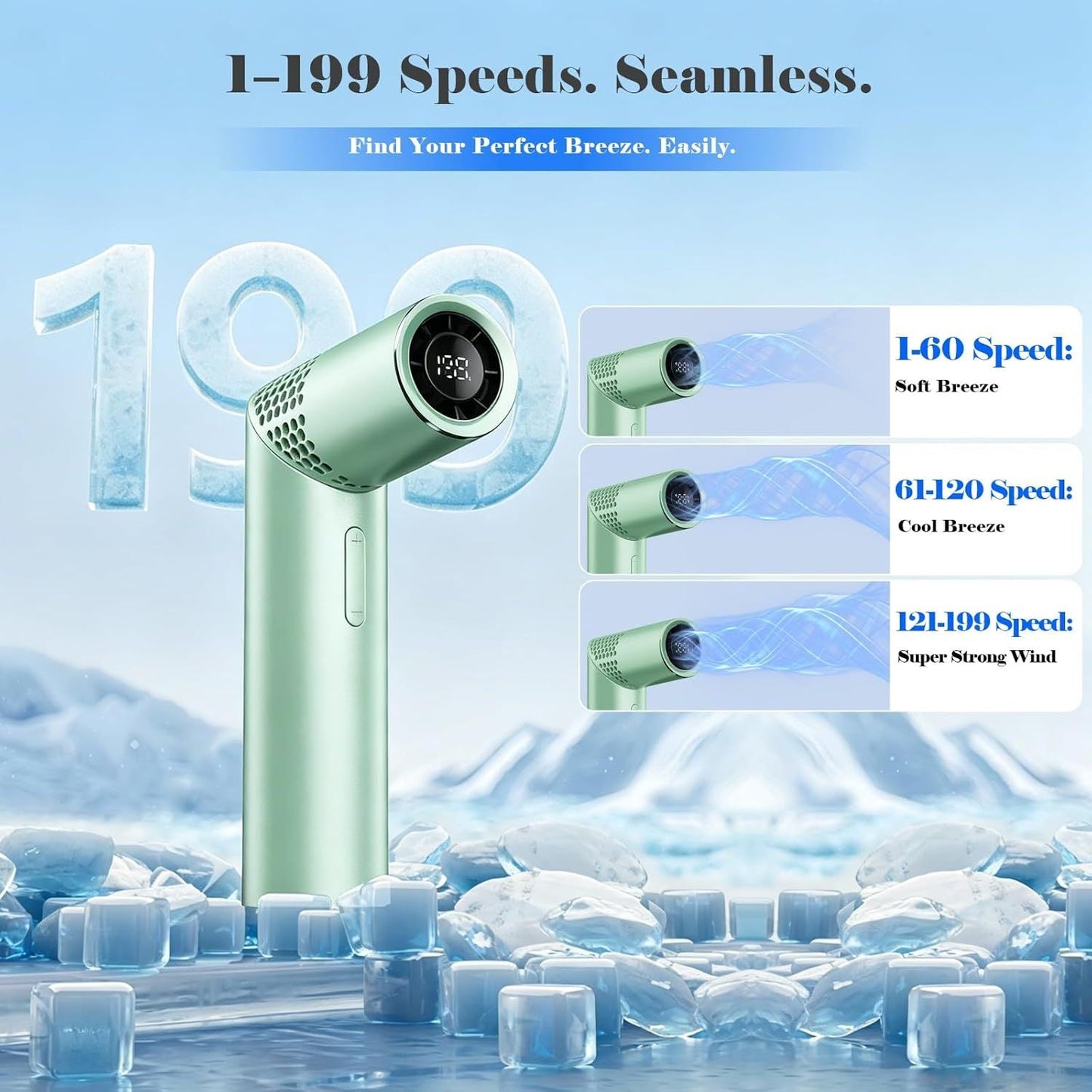 Portable Handheld Turbo Fan,3 IN 1 Rechargeable Mini Fans,Up to 12 Working Hours,1-199 Speed,Digital Display,for Outdoor,Travel,Beach,Office,2026 Summer Gifts for Women & Men