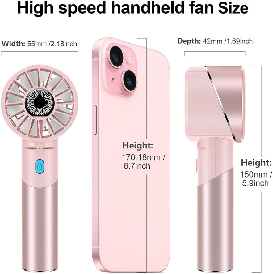 Handheld Fan, Mini Small Portable Turbo Fan, Rechargeable with 4 High Speeds Personal Fans, Max 16H Runtime, For Travel, Office, Outdoor -