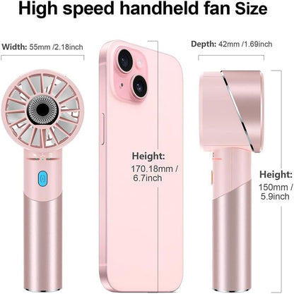 Handheld Fan, Mini Small Portable Turbo Fan, Rechargeable with 4 High Speeds Personal Fans, Max 16H Runtime, For Travel, Office, Outdoor -