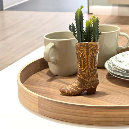 (4 pack) 7.25" Artificial Cactus Succulent in Brown Ceramic Cowboy Boot Planter