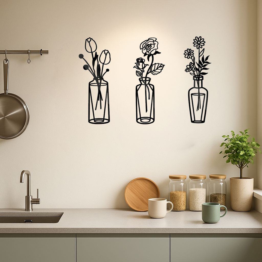 CIFbuy™ Metal Flower Wall Decorations Set of 3 Simple Iron Vase-Inspired Wall Art Ideal for Kitchens Bathrooms Living Rooms Bedrooms Studies Doors Por(TikTok/temu self-pickup orders)