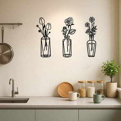 CIFbuy™ Metal Flower Wall Decorations Set of 3 Simple Iron Vase-Inspired Wall Art Ideal for Kitchens Bathrooms Living Rooms Bedrooms Studies Doors Por(TikTok/temu self-pickup orders)