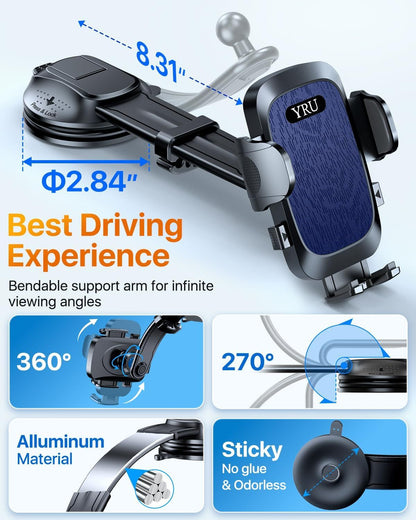 2026 Ultimate Car Phone Holder Mount Bendable & Adjustable Aluminum Arm Cell Phone Holder for Car Dashboard Windshield Phone Stand for iPhone 17 16 15 14 Pro Max Samsung Pickup Truck