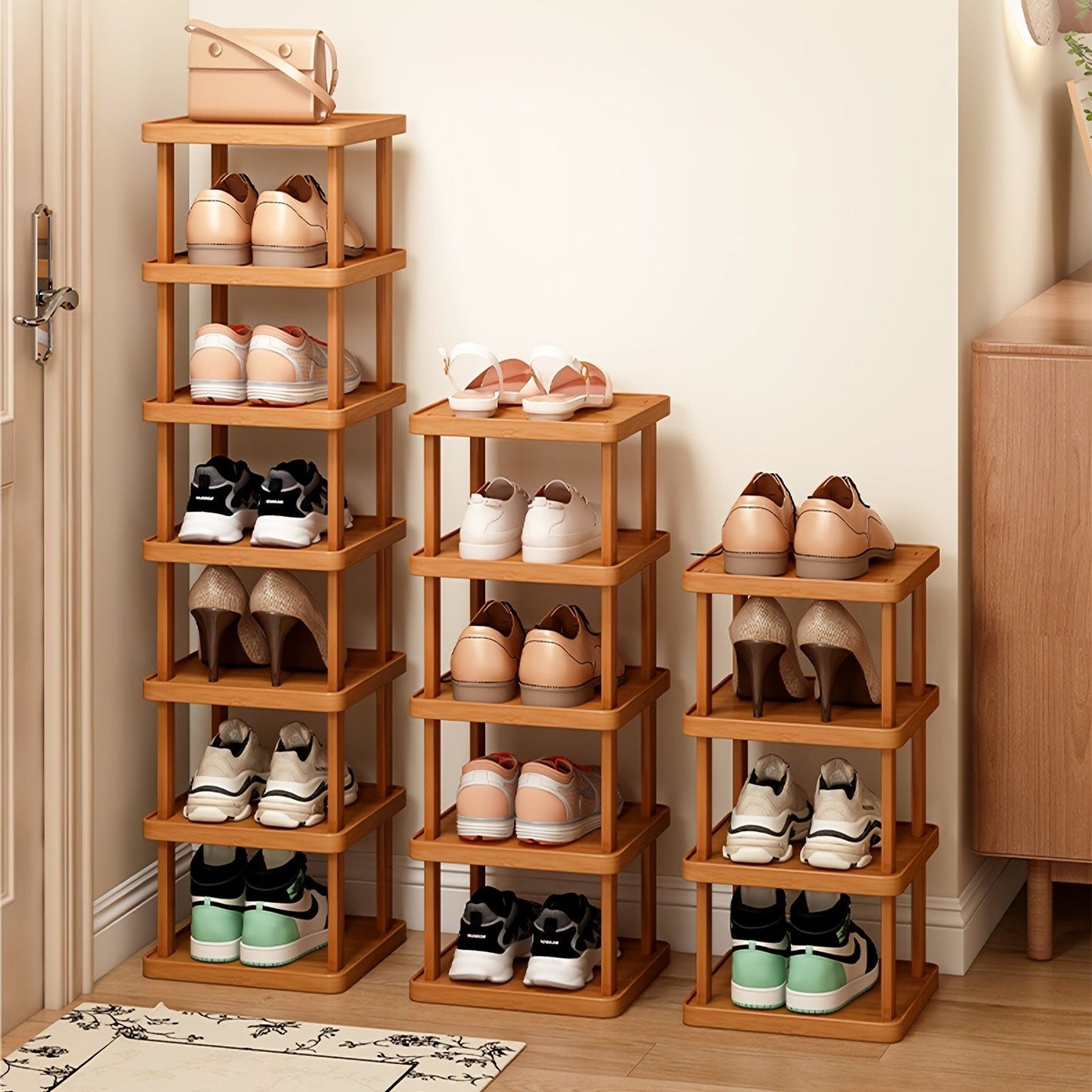 Versatile Bamboo Expandable Folding Storage Rack - 3/6/9 Layer Organizer for Any Room, No Assembly Needed!