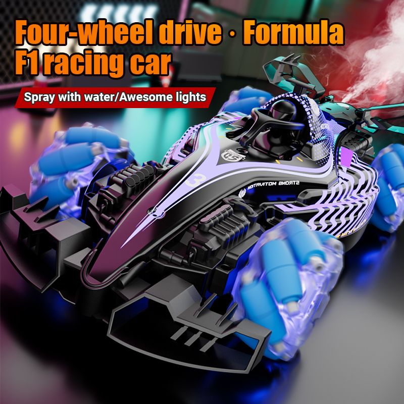 Remote control toy car F1 racing style, with music and light, the tail can be spray.