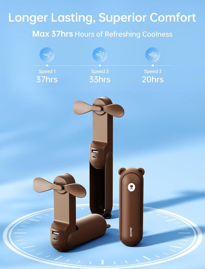 Handheld Fan with 4500 mAh Powerbank Max 37 Hours Runtime, Pocket Portable Battery Operated or USB Powered Folding Personal Fan, 3 Speeds, Gifts for Women Men Kids Gift for Festival
