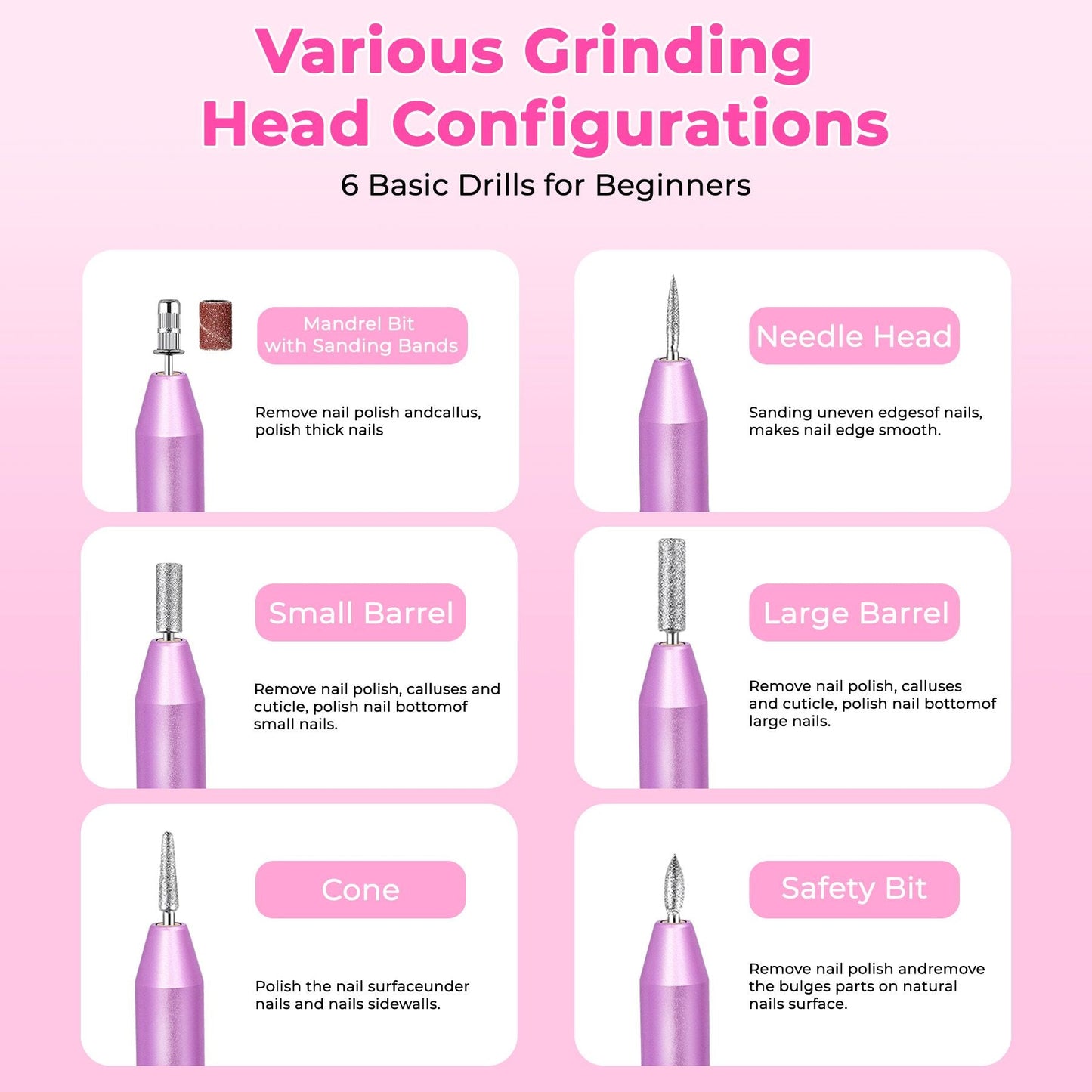 Portable Electric Nail Drill, Professional Nail File Kit for Acrylic, Gel Nails, Manicure Pedicure with Nail Drill Bits Sanding Bands Rose gold