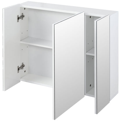 Wall Mounted Mirror Cabinet, Bathroom Medicine Cabinet with Mirror, 3 Doors and Adjustable Shelves, White