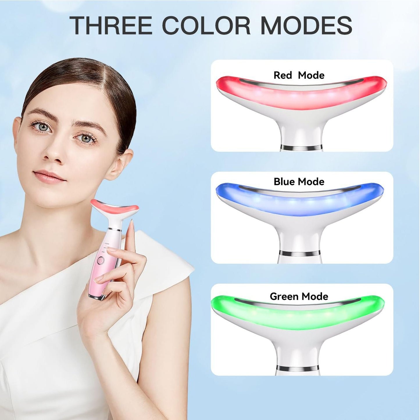 Neck Face Massager, Skin Care Face Massage Tool, 3-in-1 Facial Massager, Face Sculpting Tool with Thermals, Vibration (Pink)