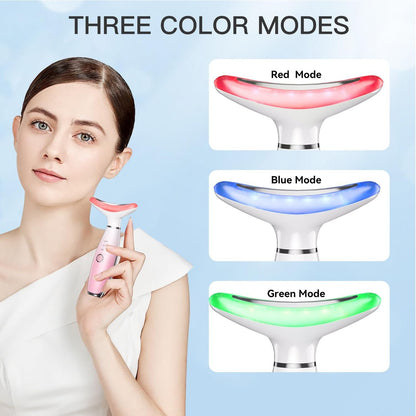Neck Face Massager, Skin Care Face Massage Tool, 3-in-1 Facial Massager, Face Sculpting Tool with Thermals, Vibration (Pink)