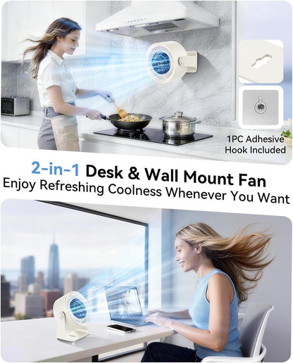 Rechargeable USB Desk Fan for Bedroom, 100 Speeds, 360° Rotation, Wall Mounted Design Small Portable Table Fan with LED Display, Quiet Personal Desktop Cooling Fans for Home Office