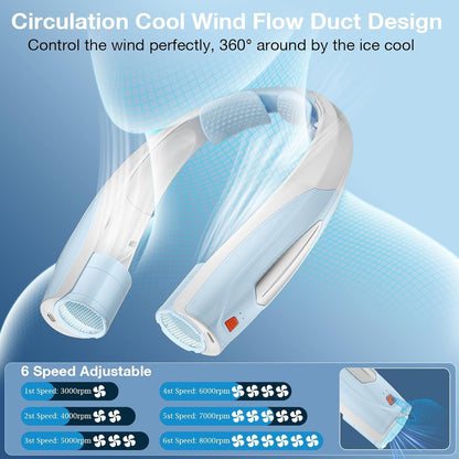 Neck Fan, 6 Speeds Adjustable Portable Personal Fan Rechargeable, Faster Cooling Wearable Fan, Ultra Quiet for Home, Office, Travel, Outdoor