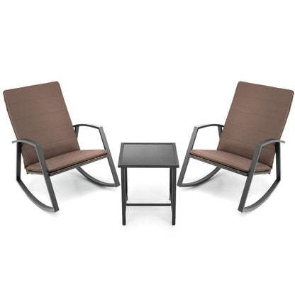 3 Pieces Patio Rattan Rocking Furniture Set