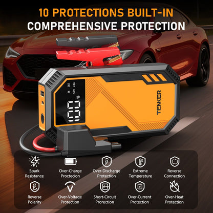 5000A Car Jump Starter 7.2L Gas or 6.5L Diesel 44.4W Portable Power Bank LED Flashlight 12V Jumper Box 10 Protections Built in Comprehensive Protection