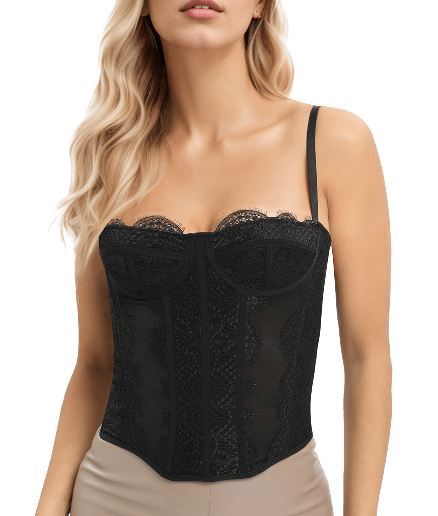Lace Bustier Corset Tops for Women Going Out Mesh Overbust Adjustable Strap Waist Cincher Crop Bustier Party Rave Date Night Outfit Tank Top