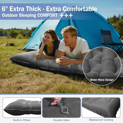 Camping Sleeping Pad, Ultralight Camping Mat with Pillow Built-in Foot Pump, 4" Thick Inflatable Sleeping Mat Compact for Backpacking, Hiking, Car Traveling, Camp Tent