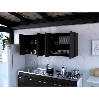 DEPOT E-SHOP Olimpo 150 Wall Double Door Cabinet,Two External Shelves, Two Interior Shelves, Black