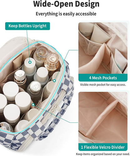 Large Travel Toiletry Bag for Traveling Women, Wide-open Travel Bag for Toiletries, Cosmetic Make Up Makeup Bag Organizer with Wet Pocket, Shower Skincare Bag