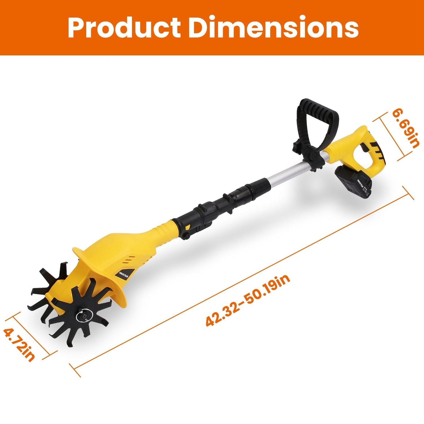 20V Cordless Tiller Cultivator, 250RPM Electric Garden Tiller Depth Garden Rototiller for Lawn/Gardening/Soil Cultivation