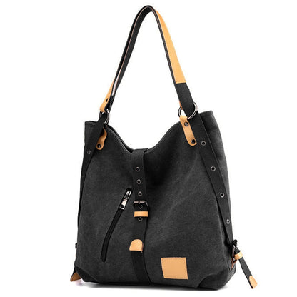 Ladies Canvas Tote Bag Multifunctional Purse Handbag Adjustable Shoulder Rucksack Convertible Backpack Wear-Resistant Dirt-Proof For Women School Office Travel