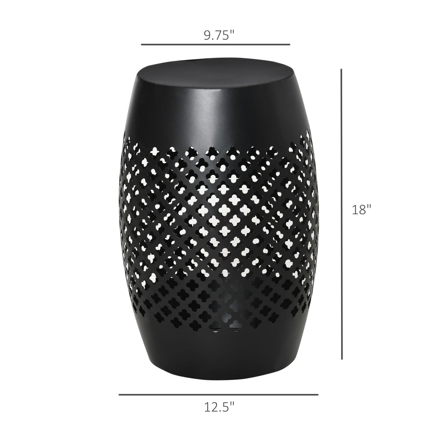 12.5" Steel Outdoor Side Table, Round Hollow Drum Patio End Table, Accent Table for Indoor and Outdoor, Black