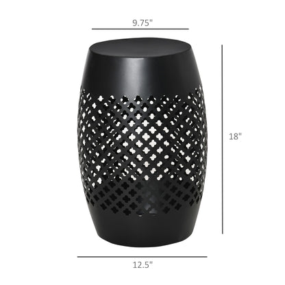 12.5" Steel Outdoor Side Table, Round Hollow Drum Patio End Table, Accent Table for Indoor and Outdoor, Black