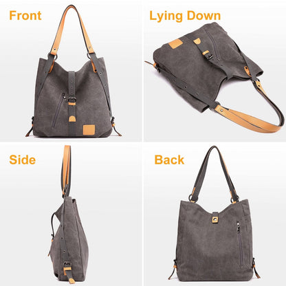 Ladies Canvas Tote Bag Multifunctional Purse Handbag Adjustable Shoulder Rucksack Convertible Backpack Wear-Resistant Dirt-Proof For Women School Office Travel