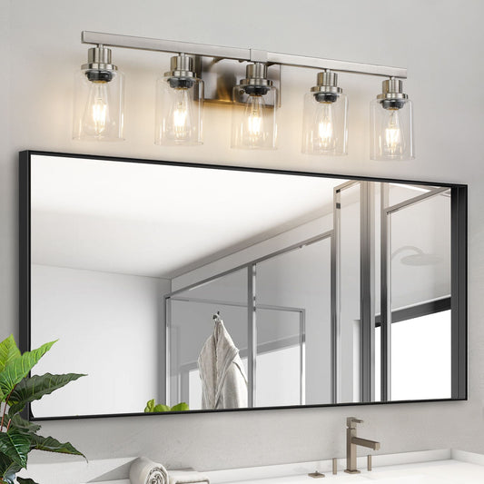 31" Modern 5-Light Bathroom Vanity Light Fixture - Brushed Nickel Finish with Clear Glass Shades, Perfect for Bathroom, Vanity, and Dressing Area Lighting (No Bulbs)