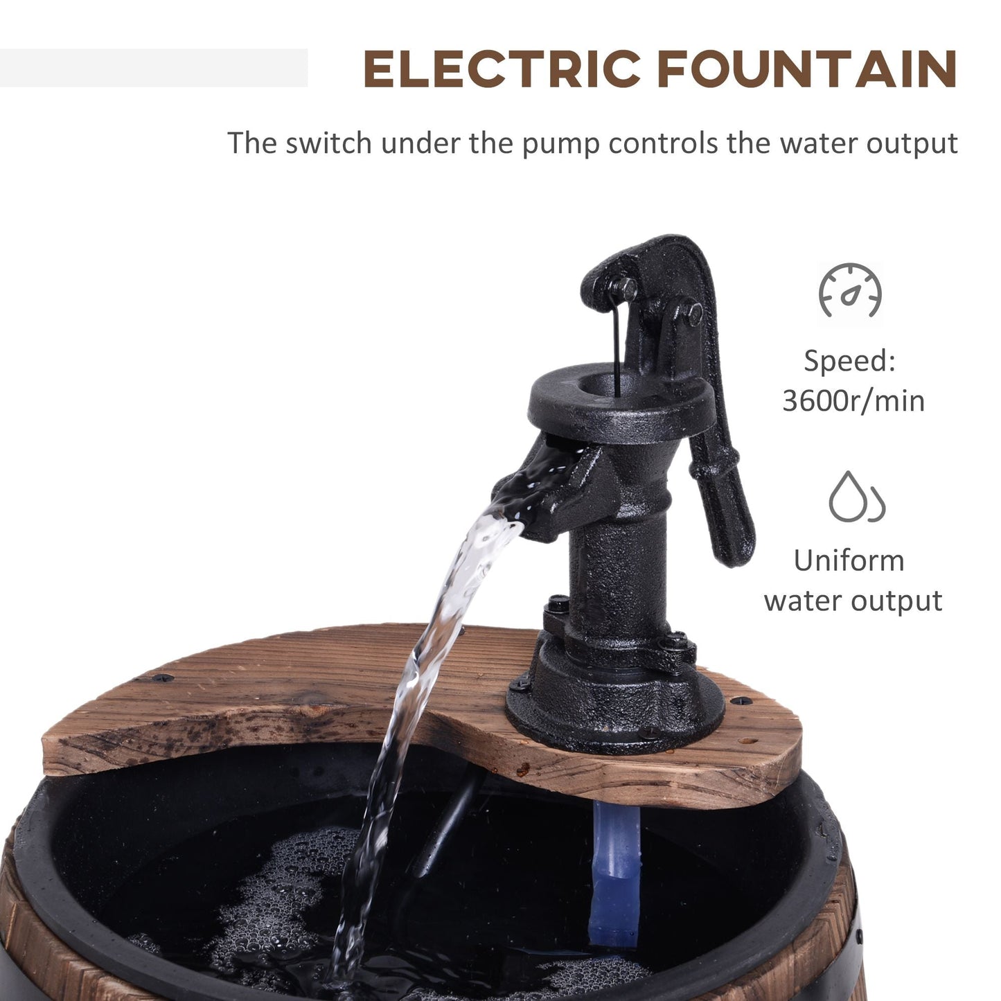 2-Tier Wooden Water Pump Fountain with Flower Box Base Durable Design for Garden Decor